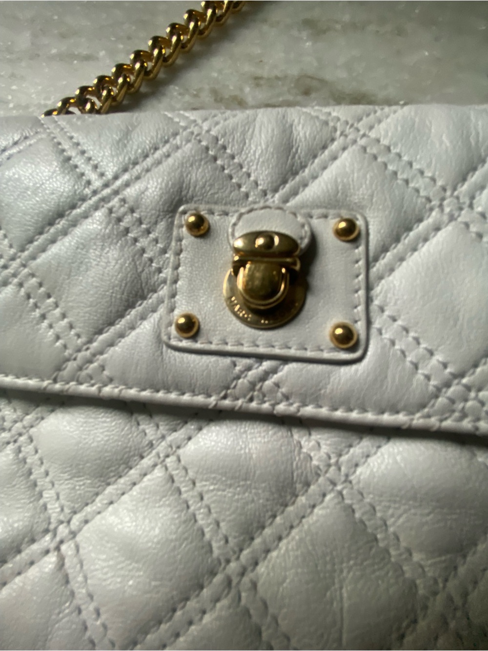 Marc Jacobs Quilted White Leather Bag with Gold Chain
